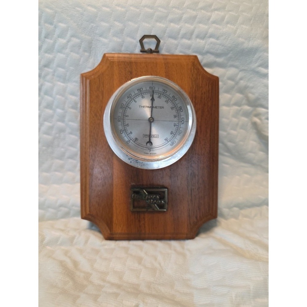 Vintage Wall Thermometer By Biggers Bros. Wooden Plaque 8" Tall
